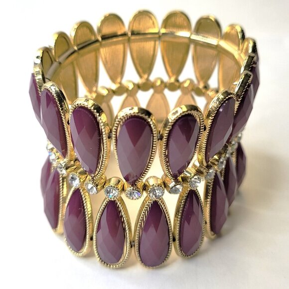 Women's Purple Stretch Cuff Bracelet Wide Large Cuffs - Picture 2 of 10